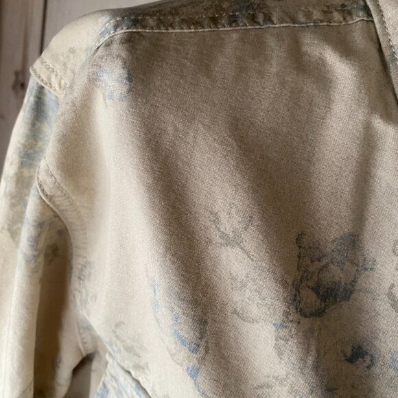 Chaps RL cream blue floral military jacket L 100% cotton safari 90s canvas - Picture 8 of 16